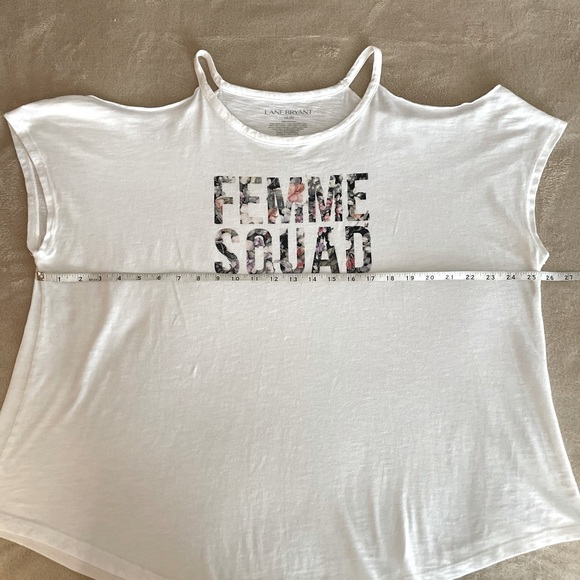 Lane Bryant Floral “Femme Squad” Cold Shoulder T-Shirt - Size 18/20 - Picture 7 of 11